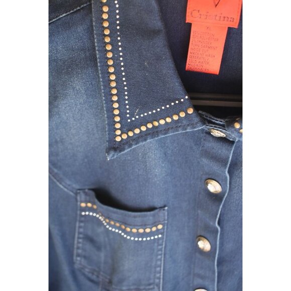 Women's  V Christina Embellished Snap Front Denim Jacket Lightweight XL - Picture 5 of 10